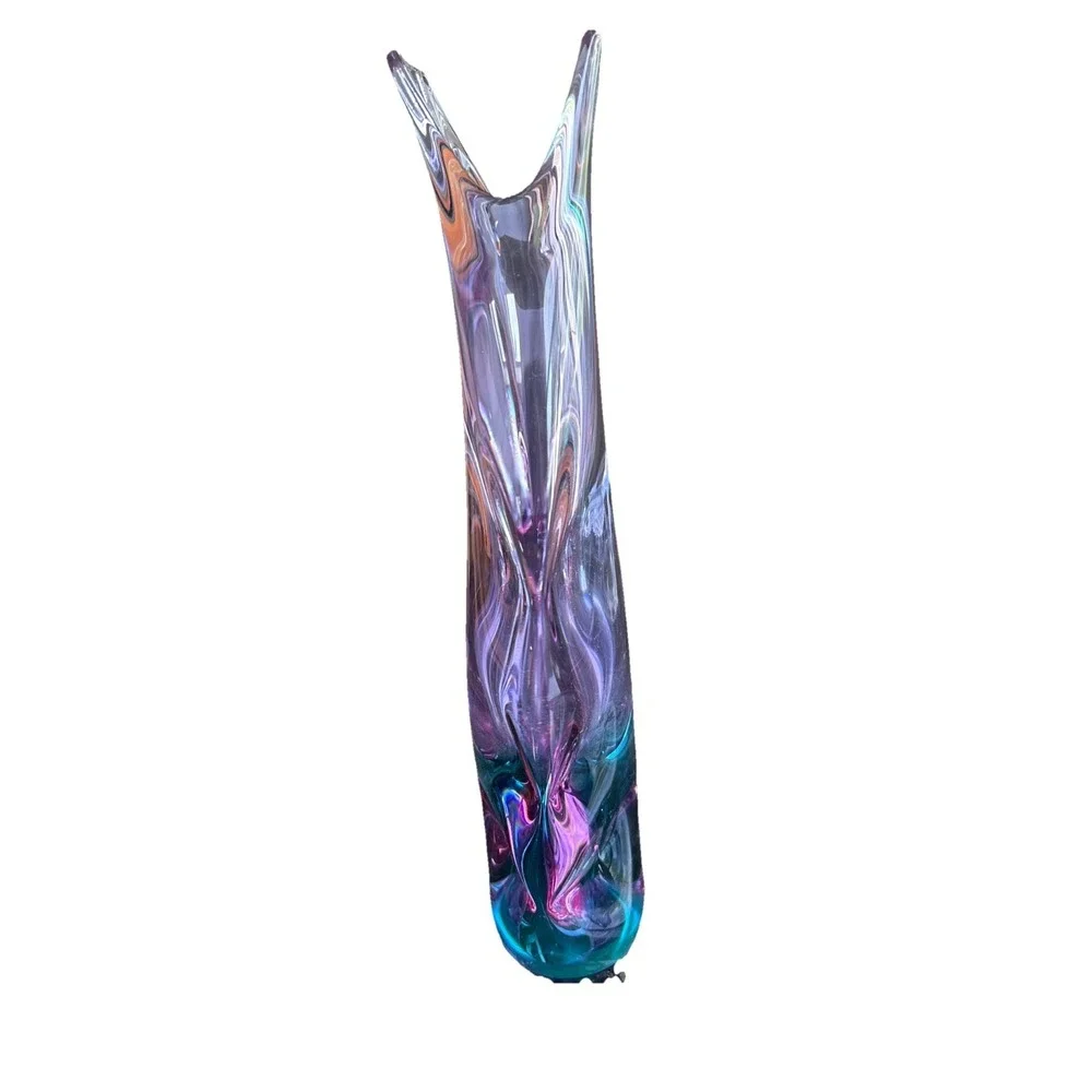 VTG Czech Purple & Teal Glass Vase Miroslav Klinger Zelezny Brod Sklo ZBS 1960s